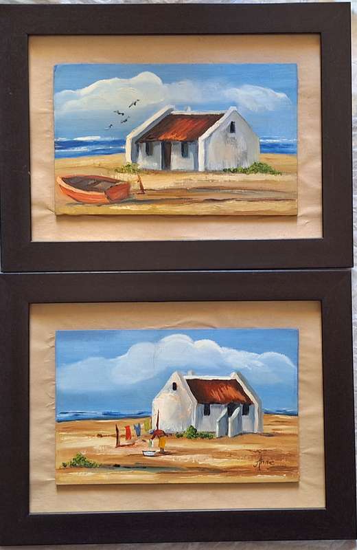 Pair of Framed Fishermen's cottage Unknown Artist