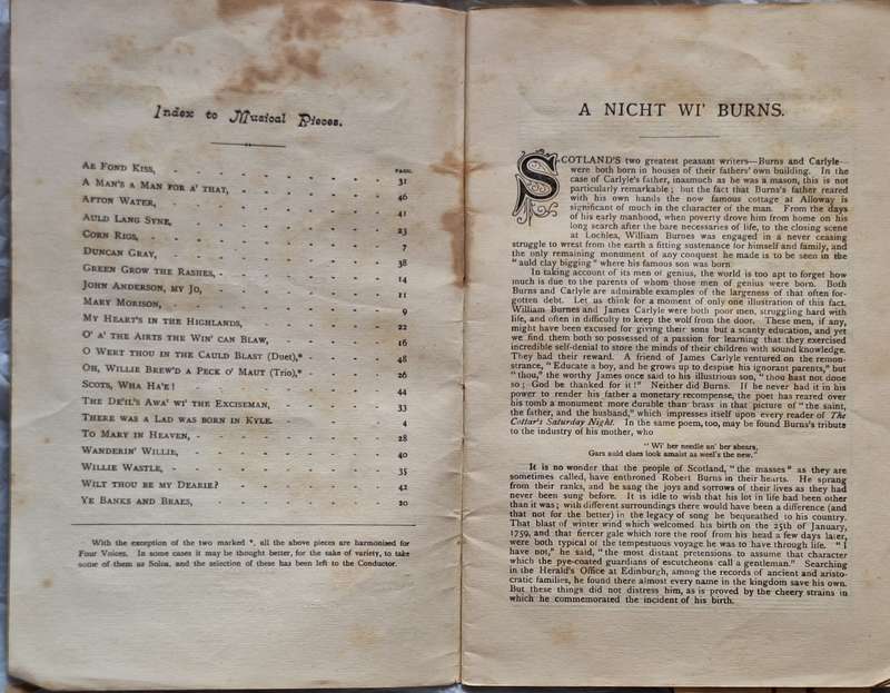 A Nicht wi' Burns: A Popular Reading with Songs Arranged for Choirs by H C Shelley