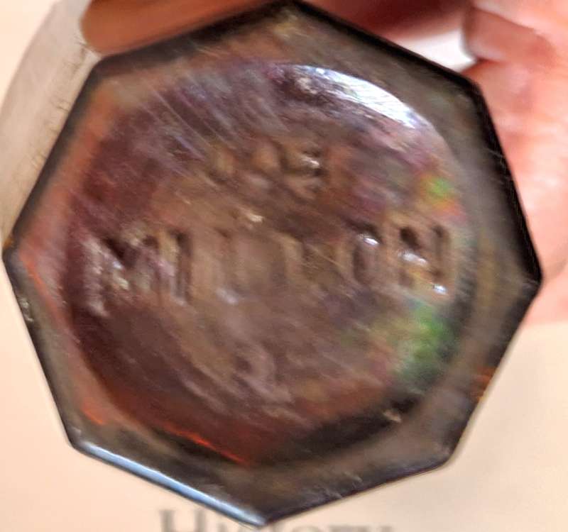 Vintage Small Octagonal Brown Glass Milton Bottle