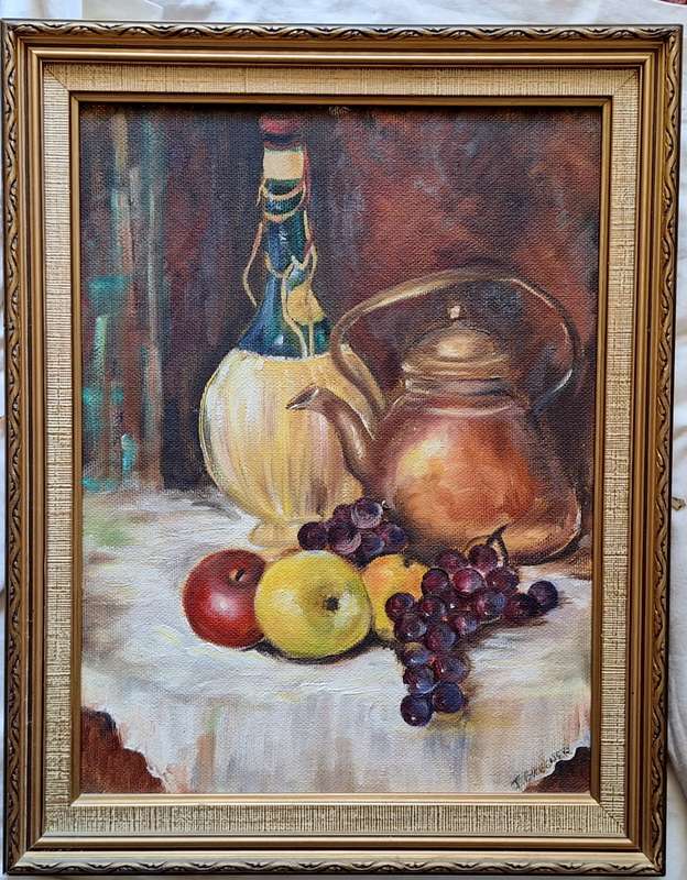 Framed Still Life on Hardboard by J Brewer