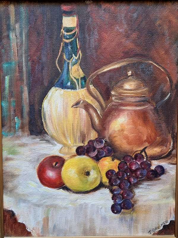 Framed Still Life on Hardboard by J Brewer