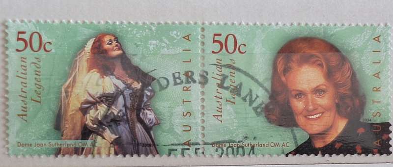 Australia 2004 Australian Legend Dame Joan Sutherland Joined Strip of 2 Cancelled Hinged stamps
