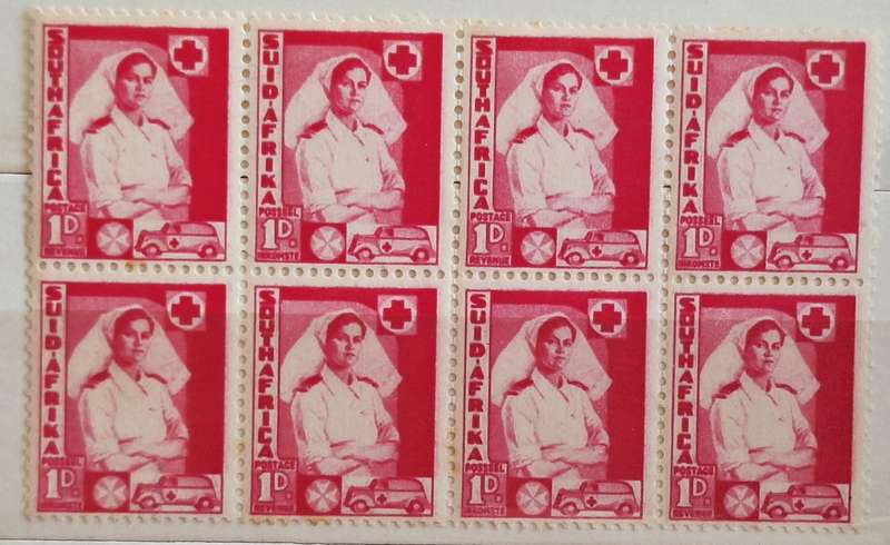 Union of South Africa 1941-42 War Effort Large format Block of 8 Unused 1d stamps