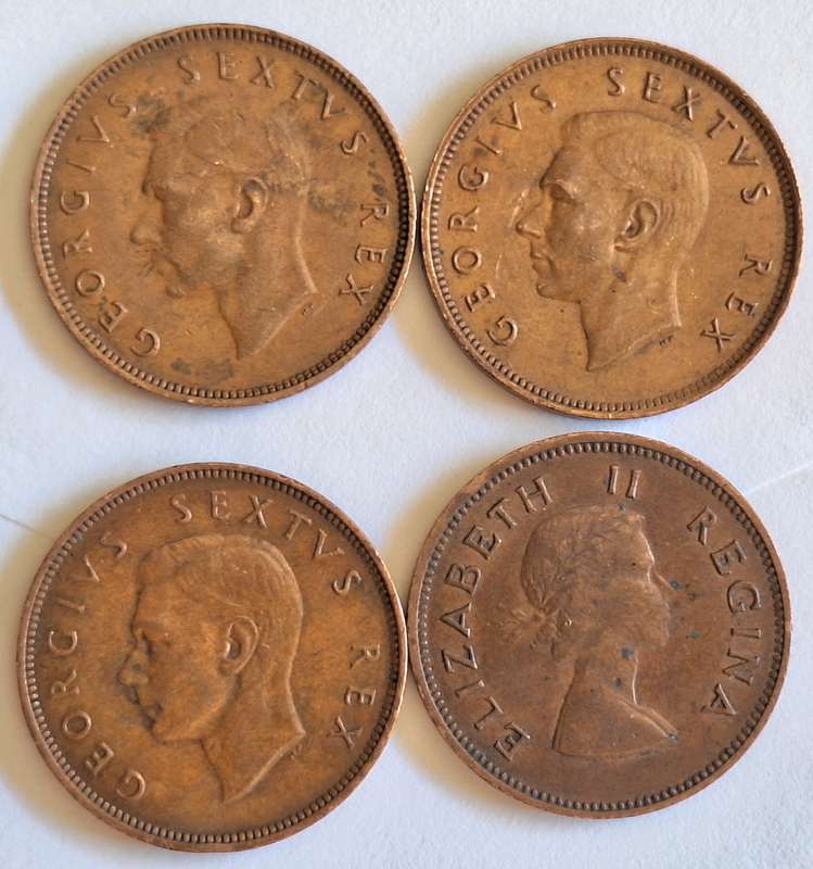 South Africa 4x 1d 1942 1944 1949 1955 Bronze