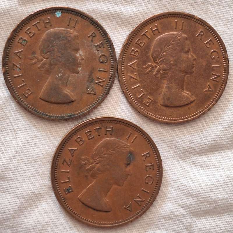 South Africa 3x 1d Penny 1957 1958 1959 Bronze