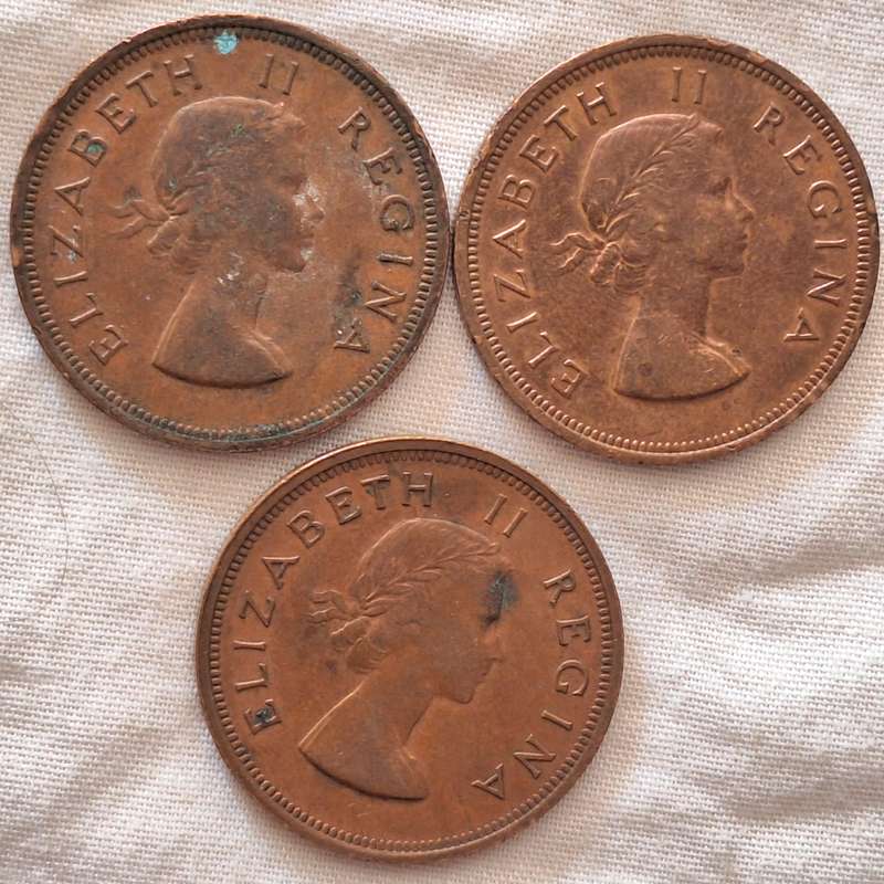 South Africa 3x 1d Penny 1957 1958 1959 Bronze