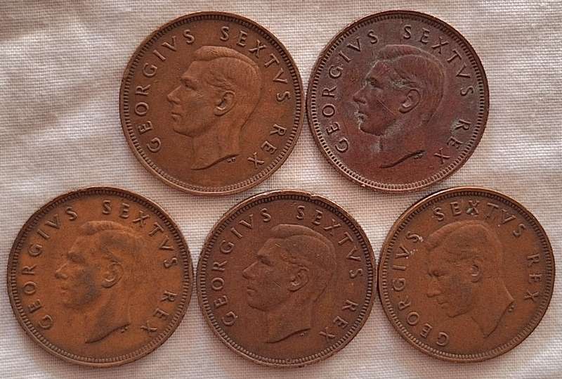 South Africa 1952 5x 1d One Penny Bronze