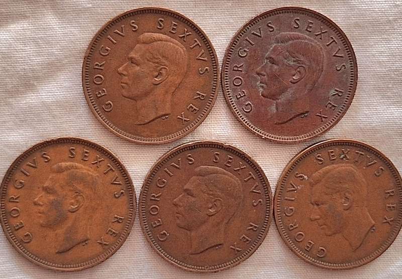 South Africa 1952 5x 1d One Penny Bronze
