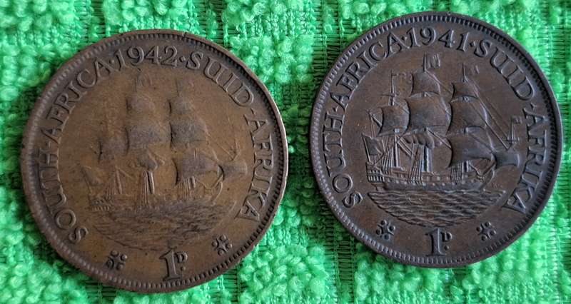 South Africa 2x 1d 1941 1942 Bronze