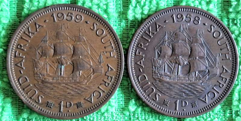 South Africa 1958 1959 2x 1d Bronze