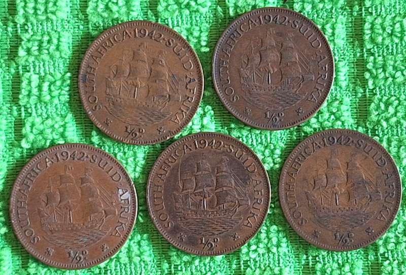 South Africa 5x 1942 Half Penny 1d