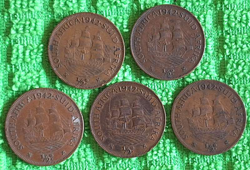 South Africa 5x 1942 Half Penny 1d