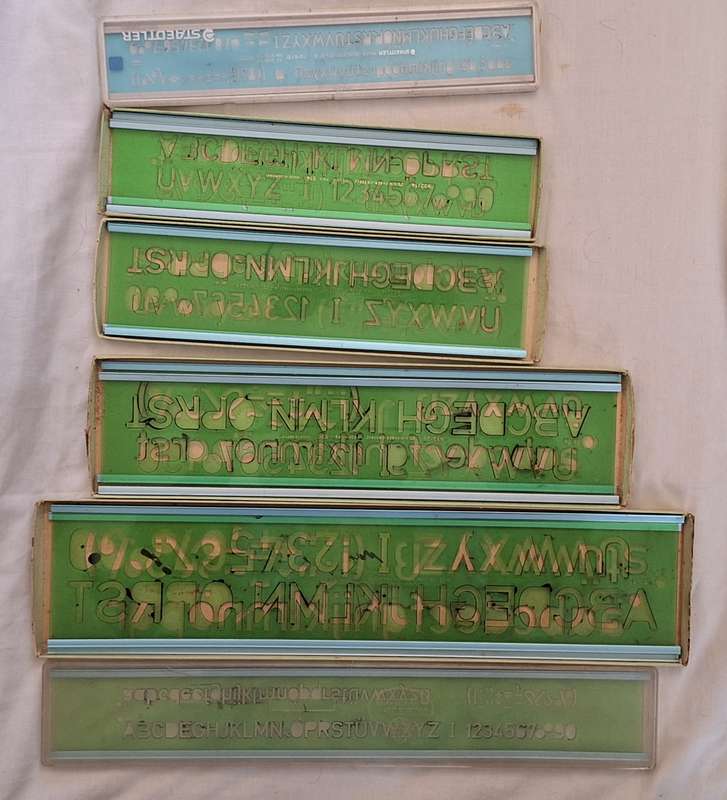 5 Faber-Castell and 1 Staedtler Boxed Sets Stencils of Various Sizes