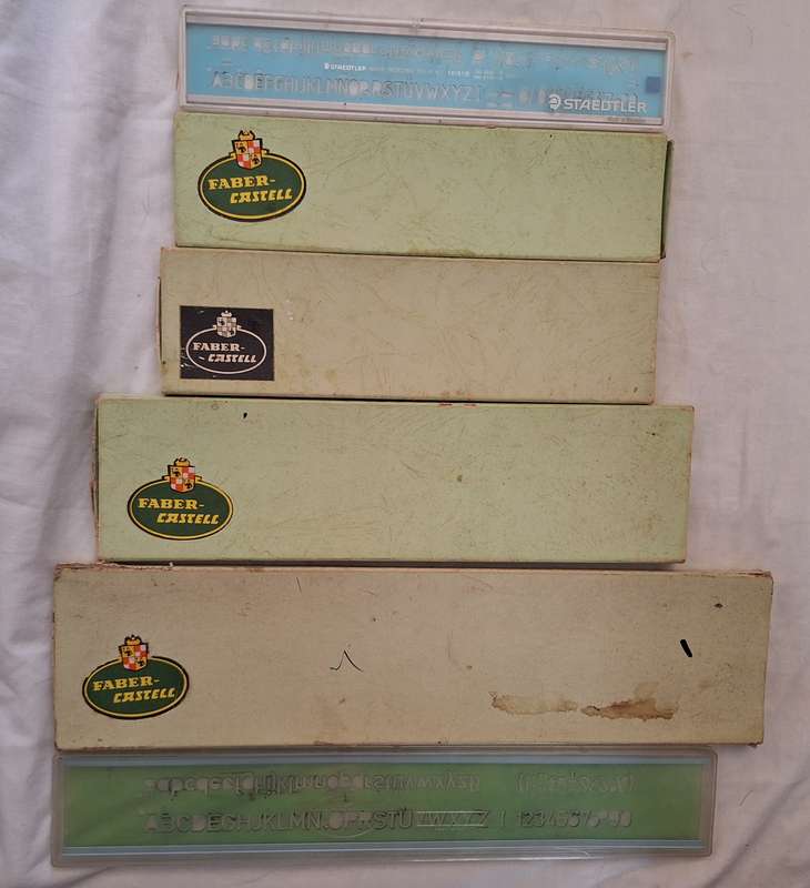 5 Faber-Castell and 1 Staedtler Boxed Sets Stencils of Various Sizes