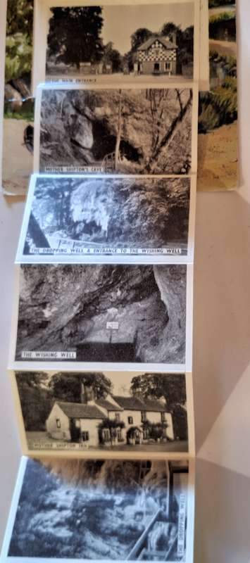Mother Shipton Souvenir of Knaresborough with Pull Out Strip Black & White Photos Novelty Post Card