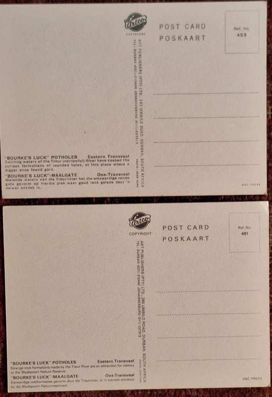 Vintage Artco Post Cards of Bourke's Luck PotHoles, Eastern Transvaal
