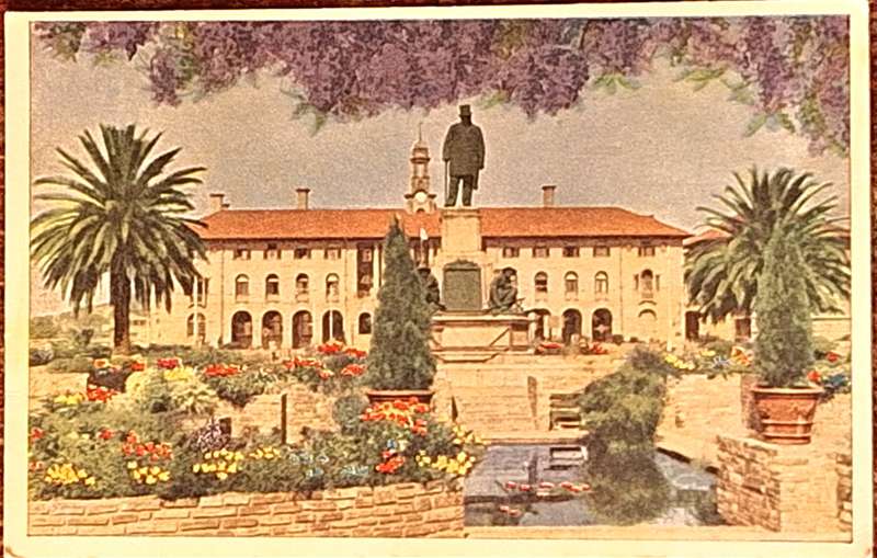 Vintage Sparham Ford Post Card of Kruger Statue and Station, Pretoria.