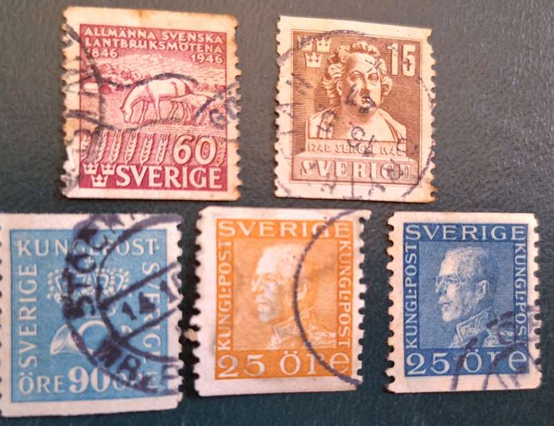 Sweden Mixed Lot of 5 Used Hinged Coil Stamps