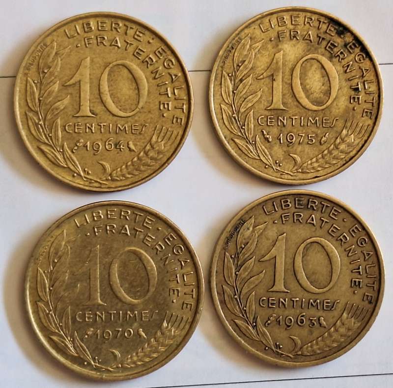 France 1962-2001 4x 10 centimes Copper-aluminium-nickel