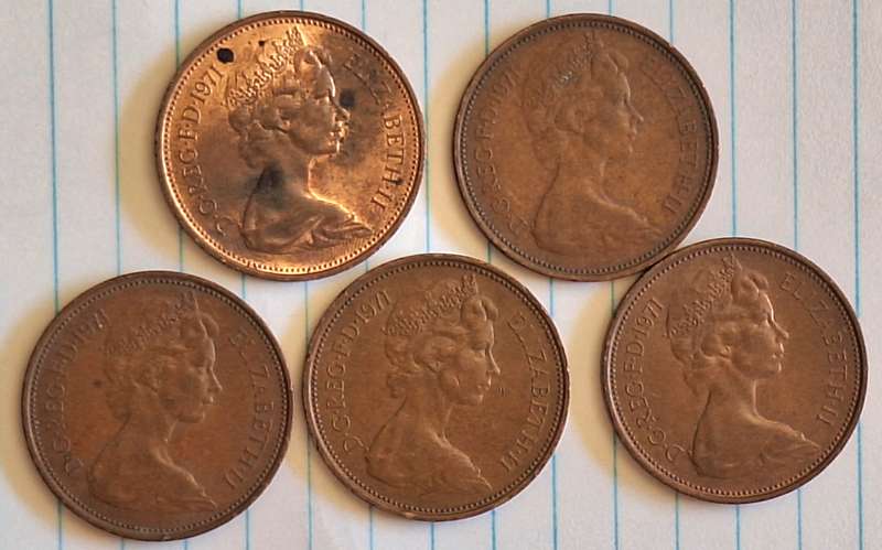 GB 1971 Elizabeth II 5x 2 New Pence Bronze