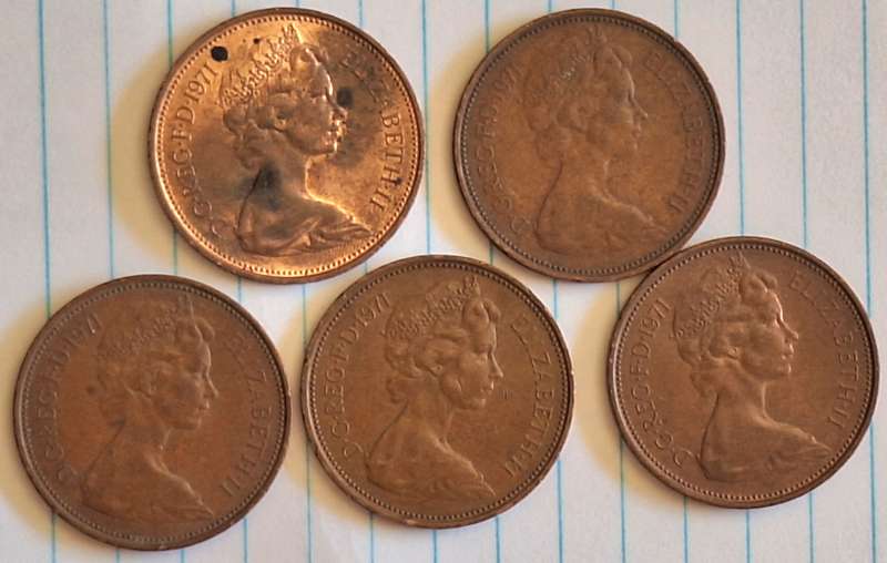 GB 1971 Elizabeth II 5x 2 New Pence Bronze