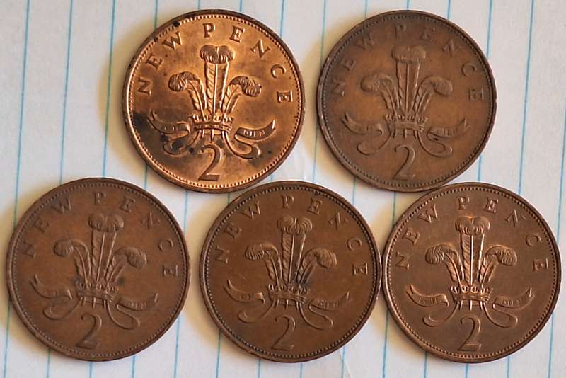 GB 1971 Elizabeth II 5x 2 New Pence Bronze