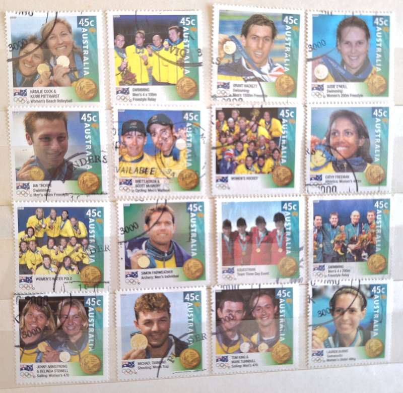 Australia 2000 Sydney Olympics Gold Medal Winners Set of 16 Cancelled Hinged stamps