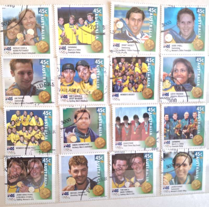 Australia 2000 Sydney Olympics Gold Medal Winners Set of 16 Cancelled Hinged stamps