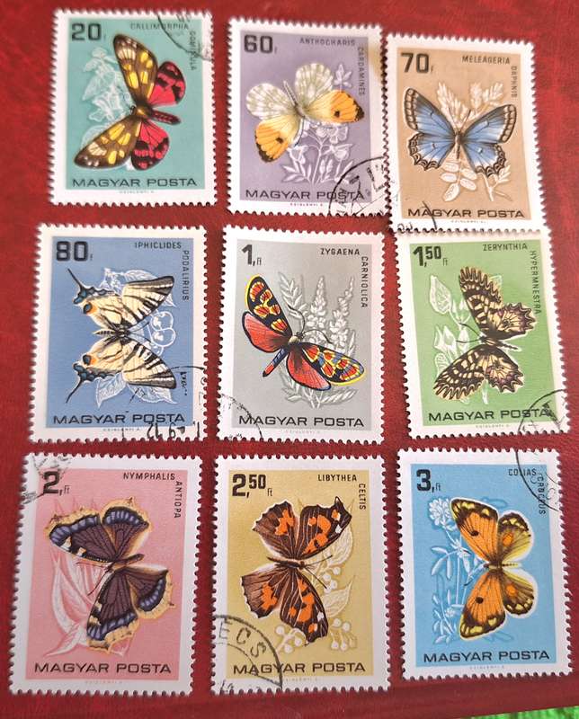 Hungary 1966 Butterflies Set of 9 Cancelled Hinged stamps