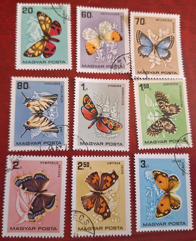 Hungary 1966 Butterflies Set of 9 Cancelled Hinged stamps