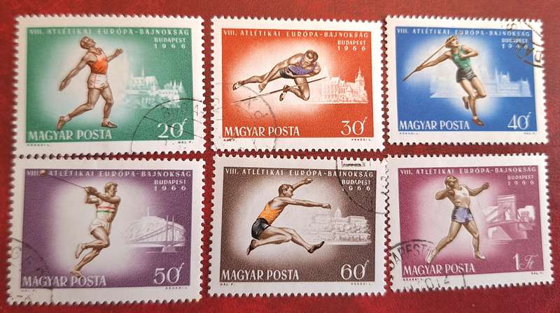 Hungary 1966 8th European Athletic-Budapest Championships 6 Cancelled Hinged stamps