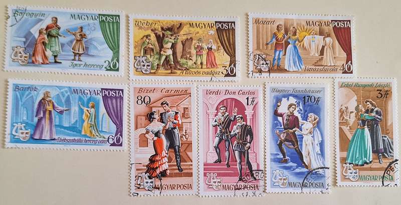 Hungary 1967 Popular Operas Set of 8 Cancelled Hinged stamps