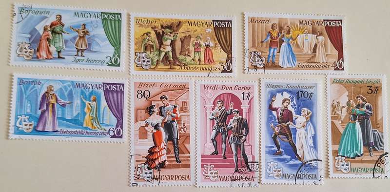 Hungary 1967 Popular Operas Set of 8 Cancelled Hinged stamps