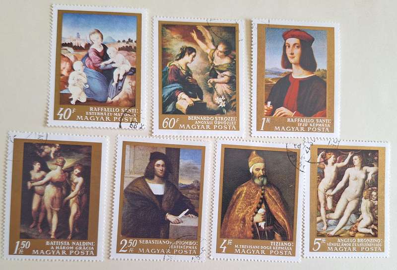 Hungary 1968 Italian Masters Painting Set of 7 Cancelled Hinged stamps