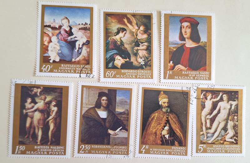 Hungary 1968 Italian Masters Painting Set of 7 Cancelled Hinged stamps