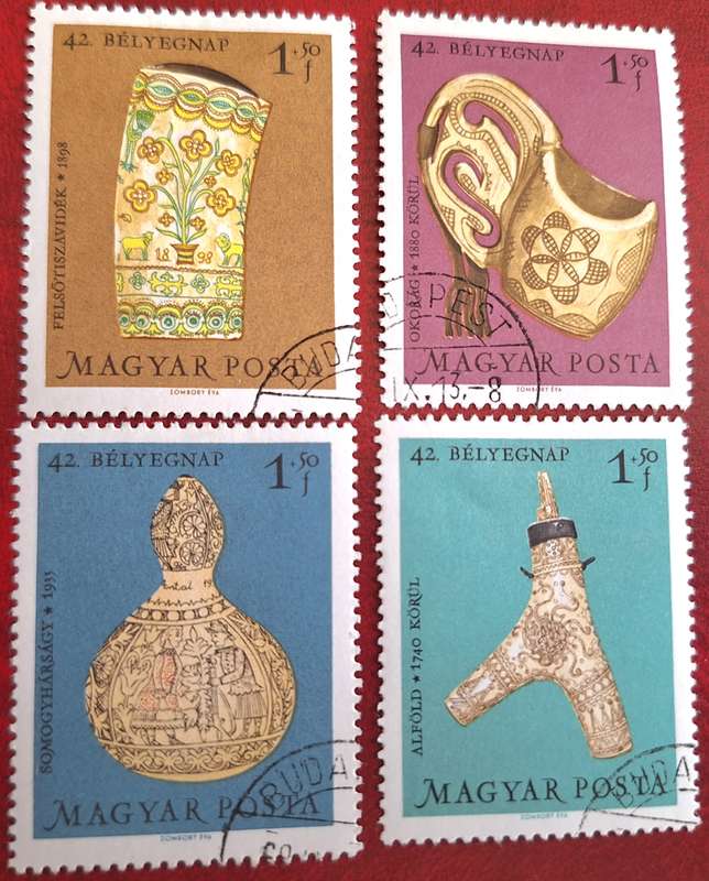 Hungary 1969 Hungarian Folk Art Wood-carvings Set of 4 Cancelled Hinged stamps