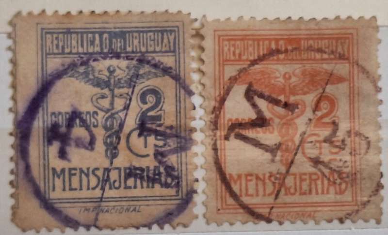 Uruguay 1920's Caduceus Special Delivery 2 Used Hinged stamps