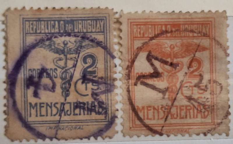 Uruguay 1920's Caduceus Special Delivery 2 Used Hinged stamps