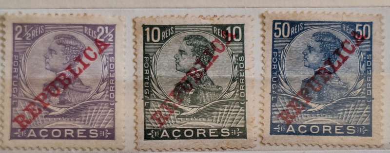 Azores 1910 King Manuel II Overprint Republica 3 Unused Hinged stamps