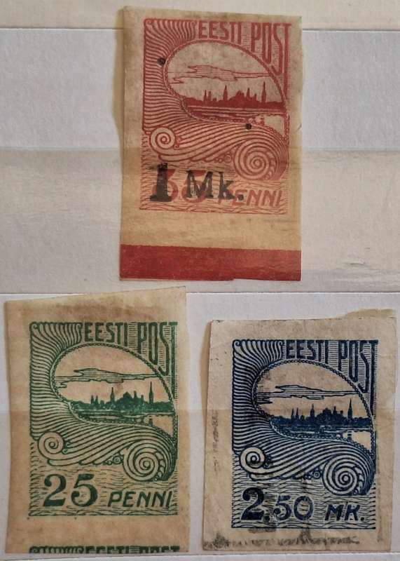 Estonia 1920 Tallinna 3 Unused Imperforate stamps