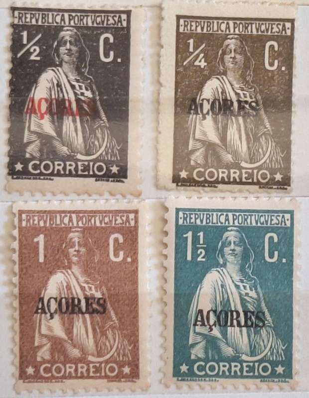 Portugal 1912-21 The Ceres series overprinted Azores 4 Unused Hinged stamps