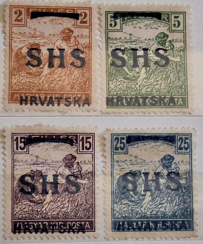 Croatia Provisional issues of 1918 on Hungarian Stamps 4 Unused Hinged stamps