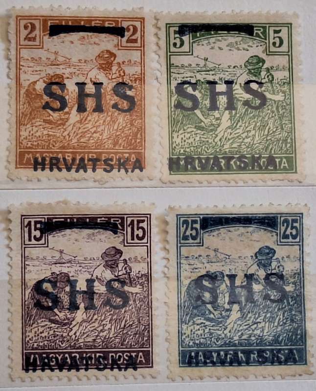 Croatia Provisional issues of 1918 on Hungarian Stamps 4 Unused Hinged stamps