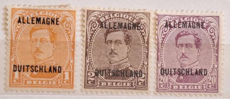 Belgium 1919 Stamps Belgian Occupation of Germany  O/print "ALLEMAGNE DUITSCHLAND" 3 Unused Hinged