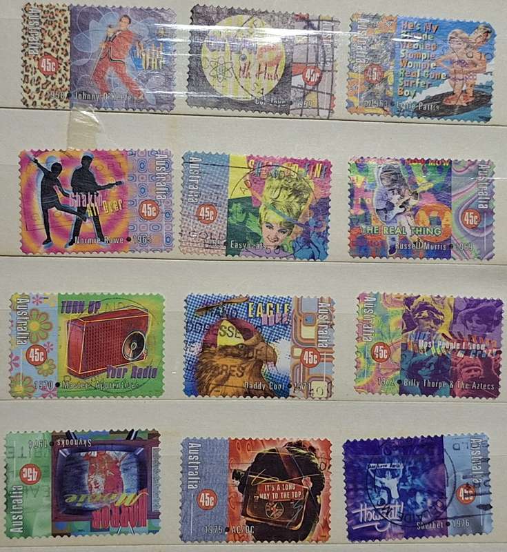 Australia 1998 Rock 'n' Roll The Early Years Set of 12 Used Hinged stamps