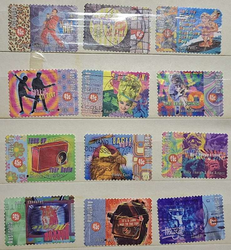 Australia 1998 Rock 'n' Roll The Early Years Set of 12 Used Hinged stamps