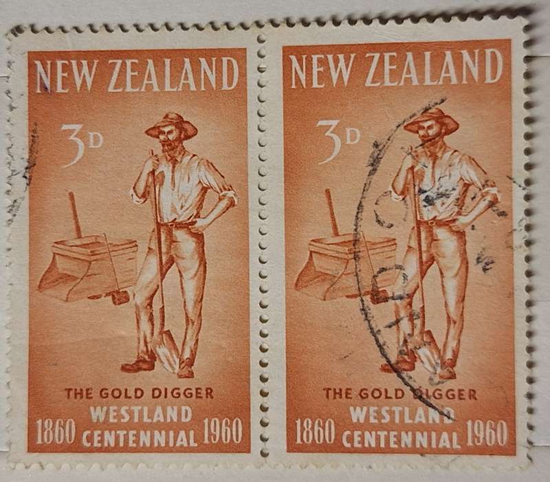 New Zealand 1960 Westland Centennial 3d Miner Pair Used stamps