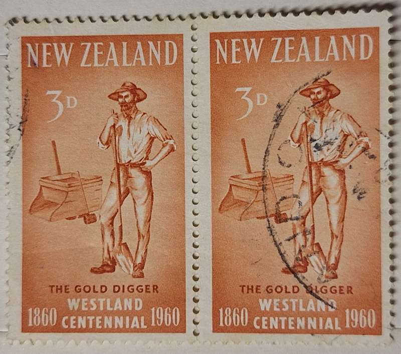 New Zealand 1960 Westland Centennial 3d Miner Pair Used stamps