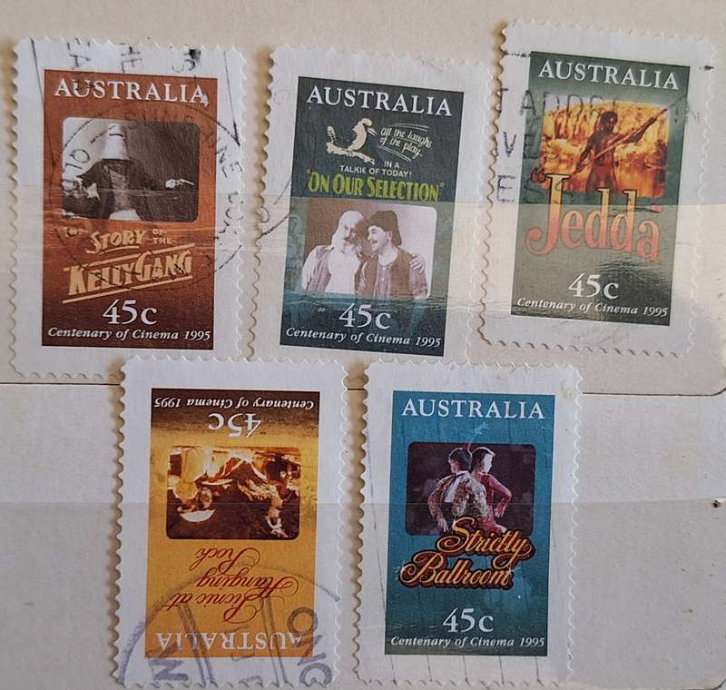 Australia 1995 Centenary of Cinema Part 2, Peel & Stick Set of 5 Used Hinged stamps
