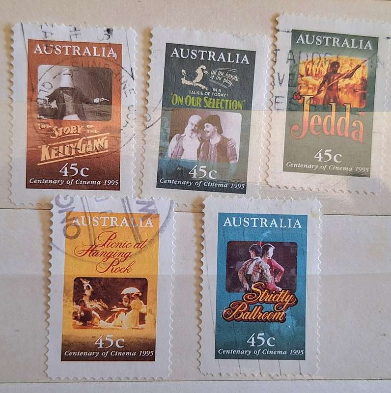 Australia 1995 Centenary of Cinema Part 2, Peel & Stick Set of 5 Used Hinged stamps